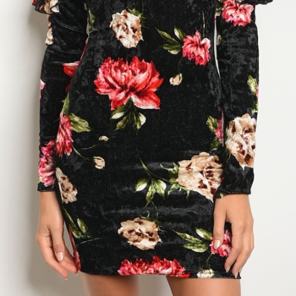 3 LEFT! VELVET FLORAL BODYCON MESH DRESS! - Picture 5 of 5